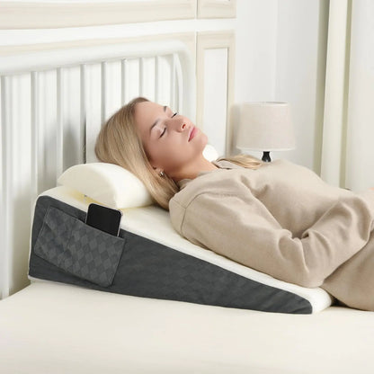 Mameluke Bed Wedge Pillow for Sleep Apnea 22x22x7 Triangle Wedge Pillow with Neck Pillow for Sleeping Acid Reflux Back Pain Relief Post Surgery GERD Bed Wedge Pillow for Sleep Apnea