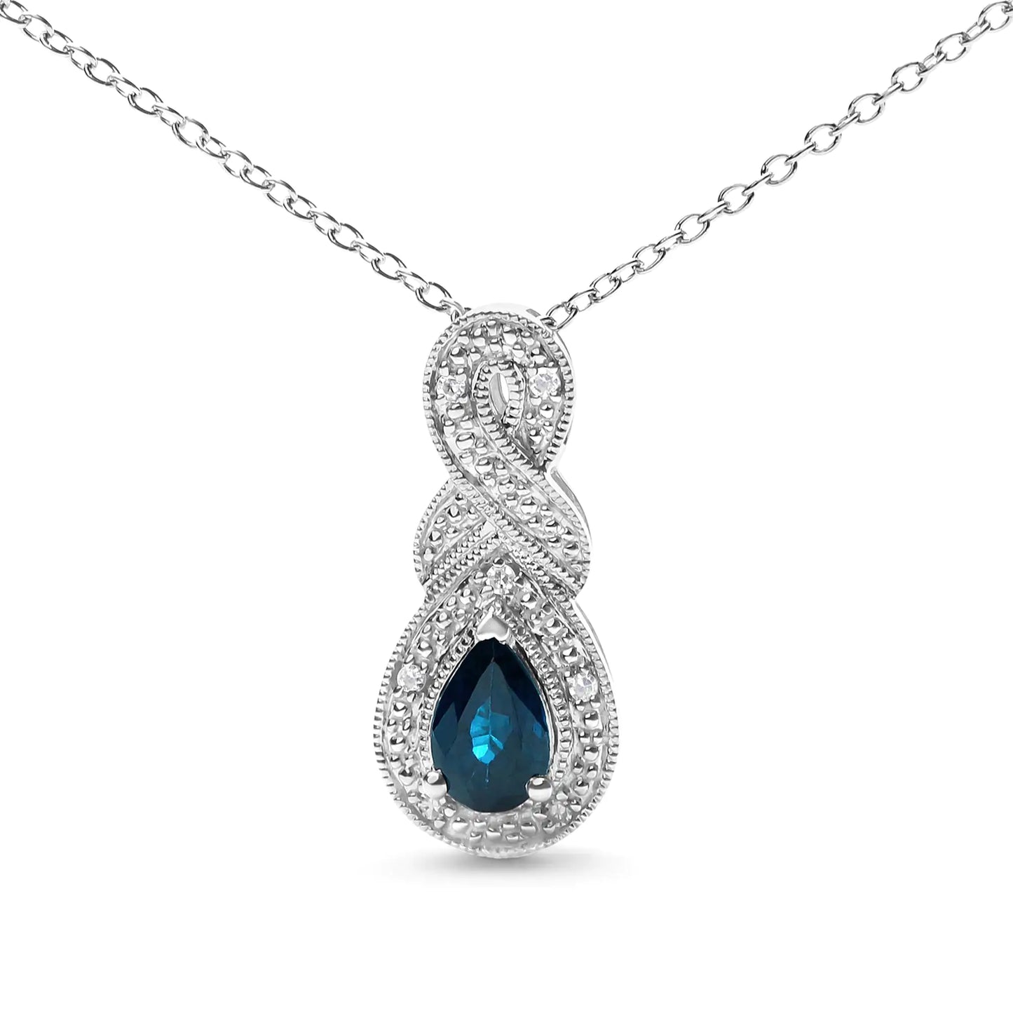 .925 Sterling Silver 6x4mm Pear Sapphire and Diamond Accent Infinity Drop 18" Pendant Necklace (H-I Color, SI1-SI2 Clarity)