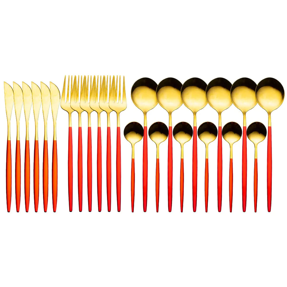 24pcs Gold Stainless Steel Cutlery Set