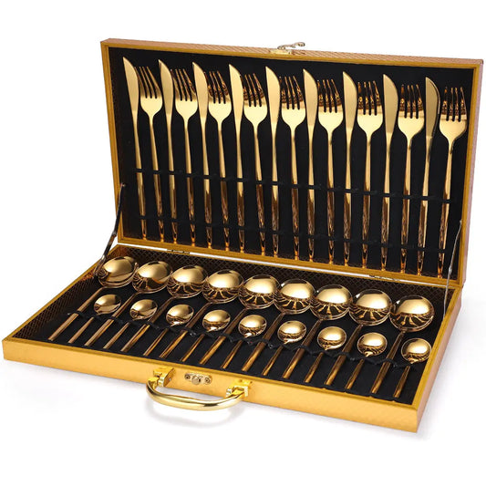 24pcs Gold Stainless Steel Cutlery Set