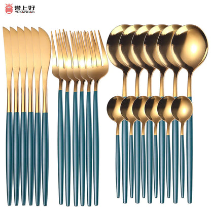 24pcs Gold Stainless Steel Cutlery Set